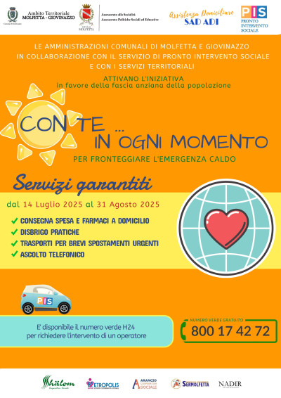 Emergenza caldo. Molfetta e Giovinazzo attivano il servizio Con te in o...