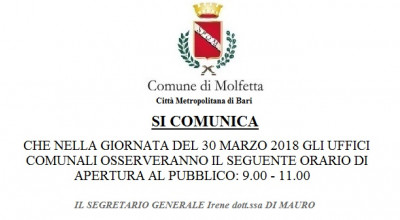 Avviso orario al pubblico 30 marzo 2018 Avviso orario al pubblico 30 marzo 2018