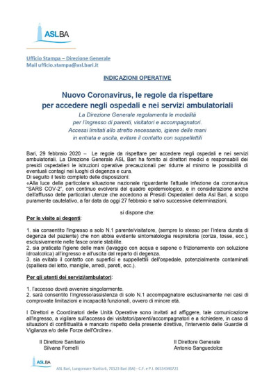 Nuovo Coronavirus, le regole da rispettare per accedere negli ospedali e nei...