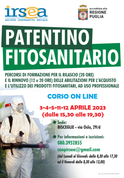 Patentino fitosanitari per uso professionale Aperte le adesioni al Corso online