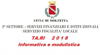 Settore I Servizi Finanziari e Istituzionali Tari 2018 Settore I Servizi Finanziari e Istituzionali Tari 2018