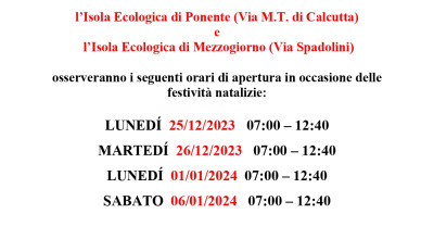 Comunicazione ASM, Orari isole ecologiche festività
